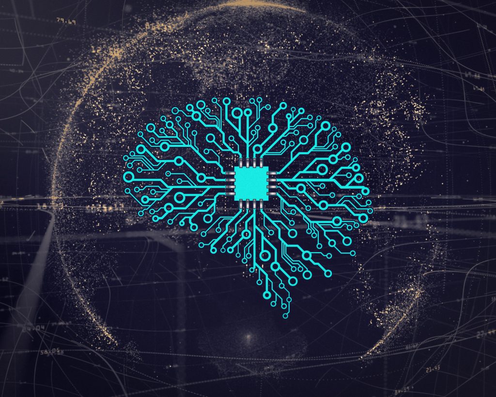 Brain-shaped circuit board symbolizing artificial Intelligence and its impact on cybersecurity.