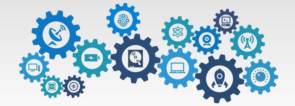 TechTrends logo interconnected gears representing different aspects of IT